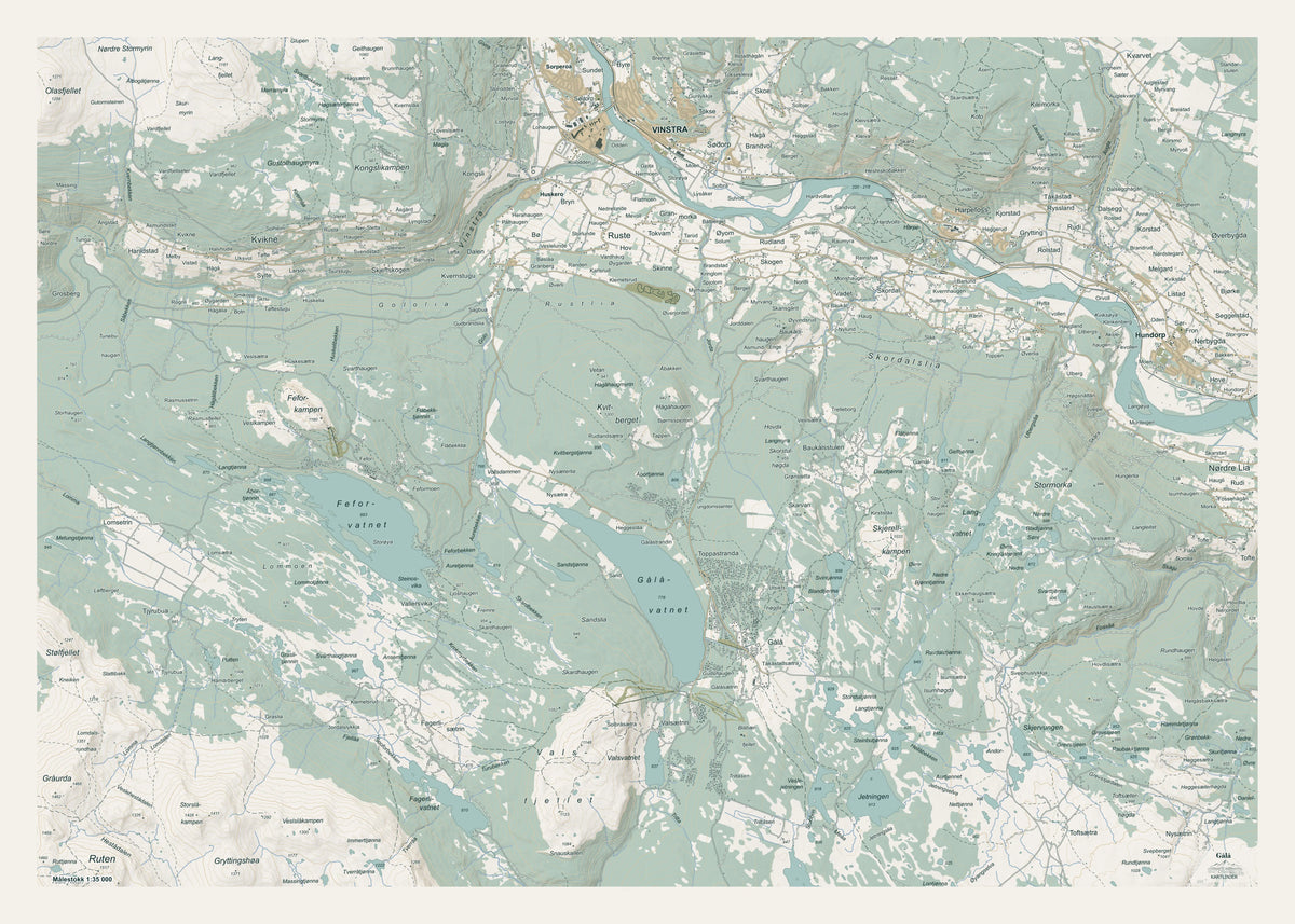 Gålå veggkart – 70×50 cm topografisk kart, Gudbrandsdalen