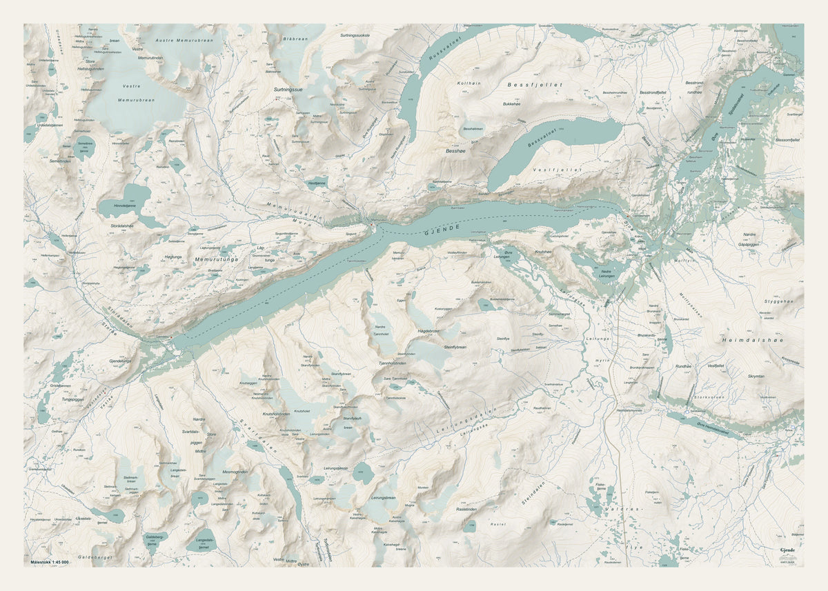 Gjende veggkart – 70×50 cm topografisk kart, Jotunheimen