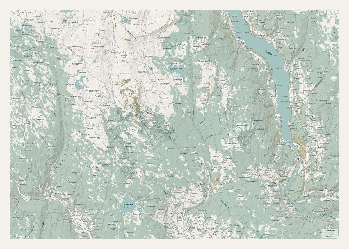 Skeikampen veggkart – 70×50 cm topografisk kart, Gausdal