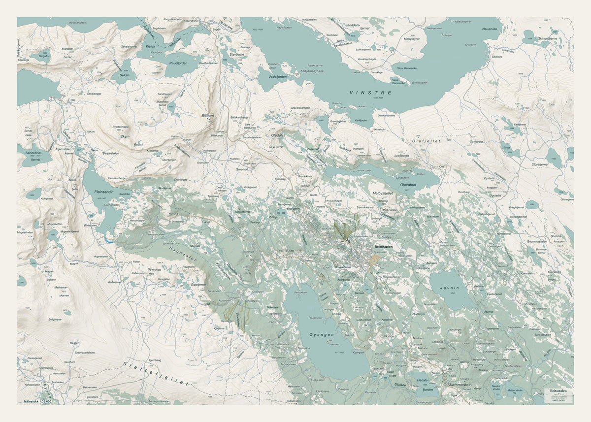Beitostølen veggkart – 70×50 cm topografisk kart, Jotunheimen